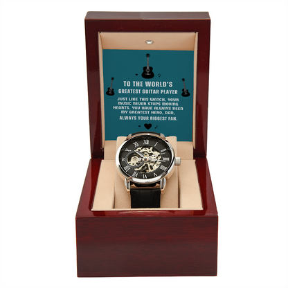 To The World's Greatest Guitar Player — Men's Openwork Skeleton Watch | Gift for Guitar Player Dad from Son