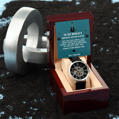 To The World's Greatest Guitar Player — Men's Openwork Skeleton Watch | Gift for Guitar Player Dad from Son