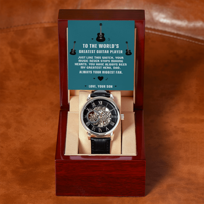 To The World's Greatest Guitar Player — Men's Openwork Skeleton Watch | Gift for Guitar Player Dad from Son